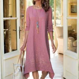 Soft Surroundings Starlight Sequin Fairy Mermaid Hem 3/4 Sleeve Midi Dresss